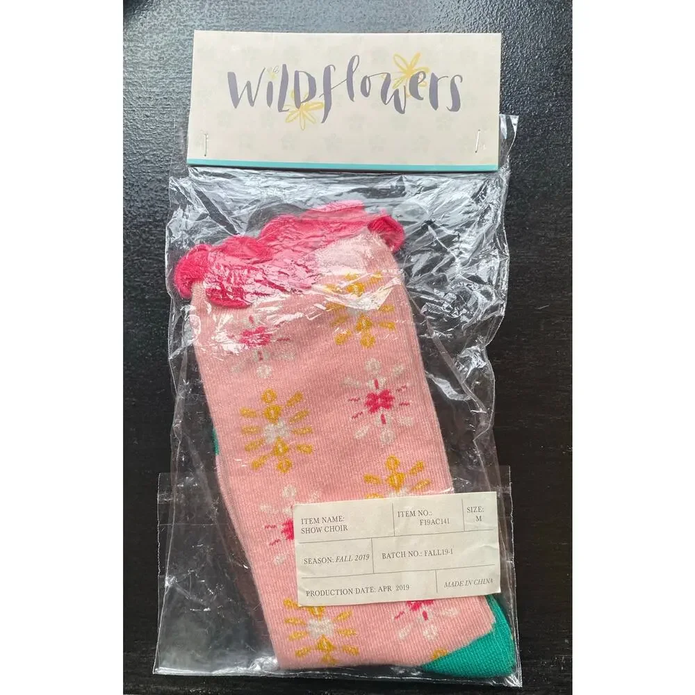 Wildflowers Girls Show Choir Pink and Green Socks Size Medium (11-4Y)